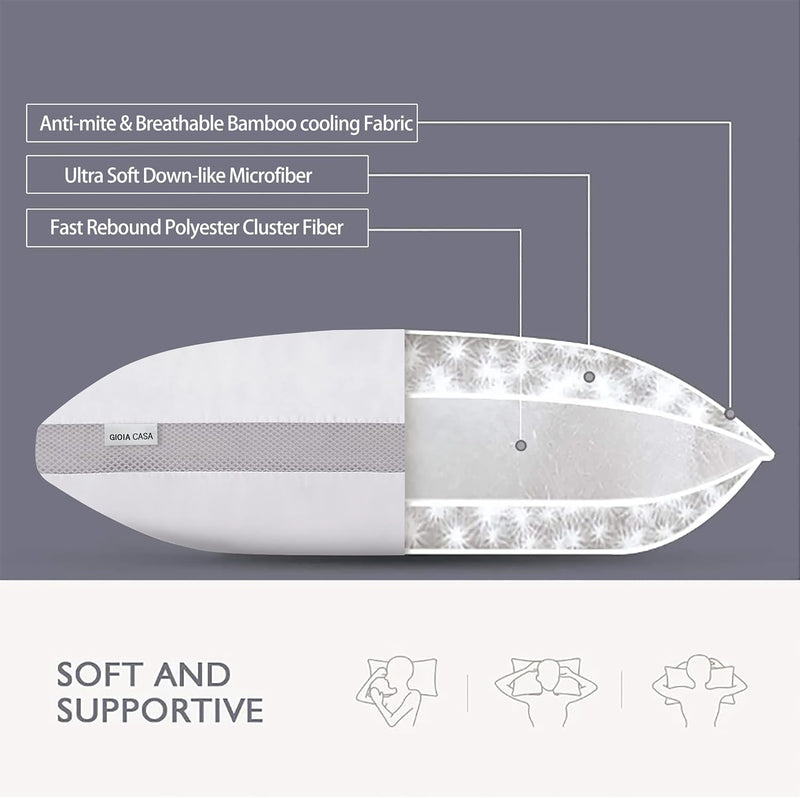 Danoz Beddings - Bamboo Cooling Pillows - 2 Pack - Luxury Plush Down-Like pillows - Super Deal!