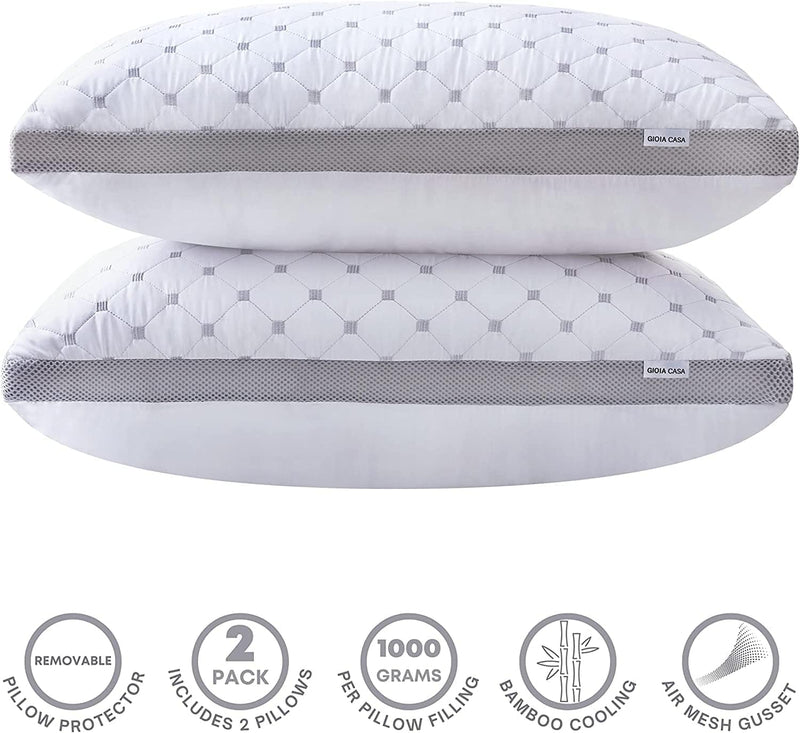 Danoz Pillows - Gioia Casa Premium Bamboo Cooling, Buy 1 Get 1 More! Plush Down-Like Pillows - with Free 2 Quilted Pillow Protectors