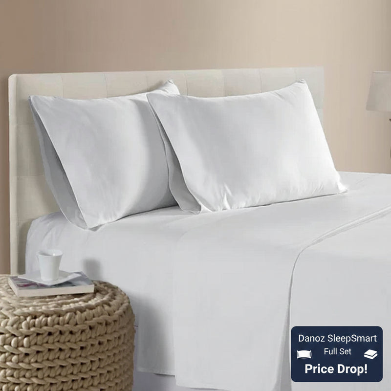 🛌 Danoz SleepSmart | 400TC Bamboo Cotton Sheet Set | White | Queen | 40cm Deep Wall | Breathable | Cool in Summer, Warm in Winter | 4-Piece Set ✨🍃
