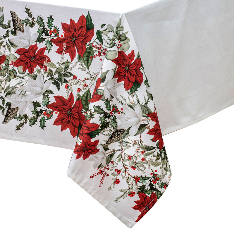 Danoz Xmas🎅 100% Cotton Ashdene Poinsettia Festive Christmas Holiday Tablecloth 150 x 230 cm