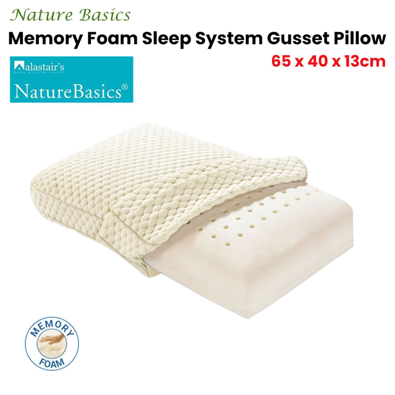 Danoz Direct - Alastairs Nature Basics Sleep System Memory Foam Gusset Pillow 65 x 40 x 13cm