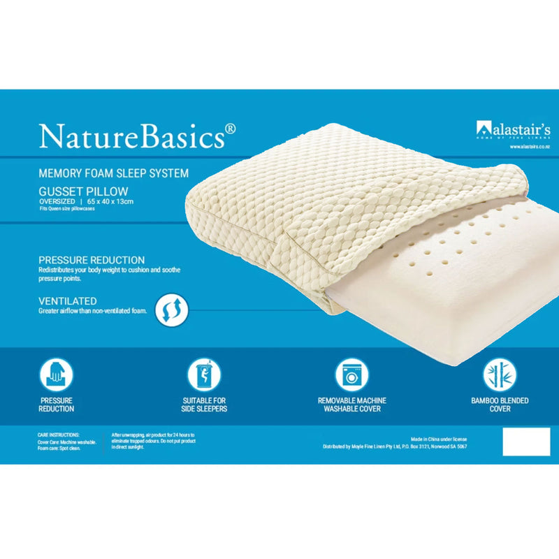 Danoz Direct - Alastairs Nature Basics Sleep System Memory Foam Gusset Pillow 65 x 40 x 13cm
