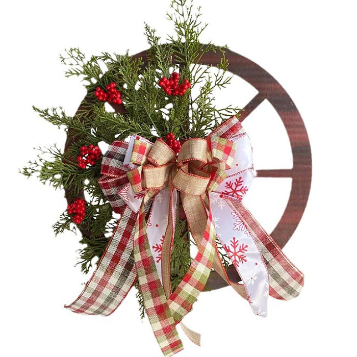 Danoz Xmas🎅 Christmas Red Wooden Wheel Wreath Front Door Hanging Garland Wall Decor(40*40cm)