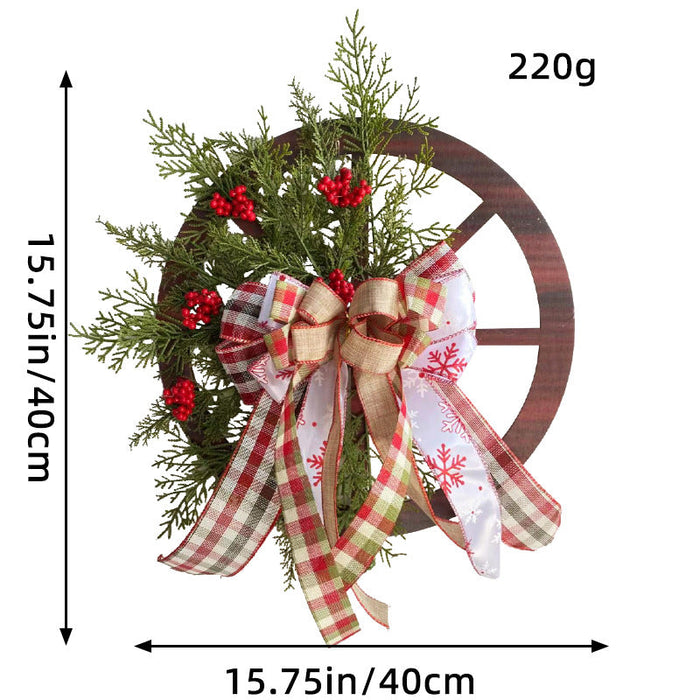 Danoz Xmas🎅 Christmas Red Wooden Wheel Wreath Front Door Hanging Garland Wall Decor(40*40cm)