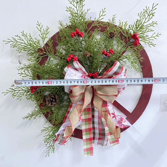 Danoz Xmas🎅 Christmas Red Wooden Wheel Wreath Front Door Hanging Garland Wall Decor(40*40cm)