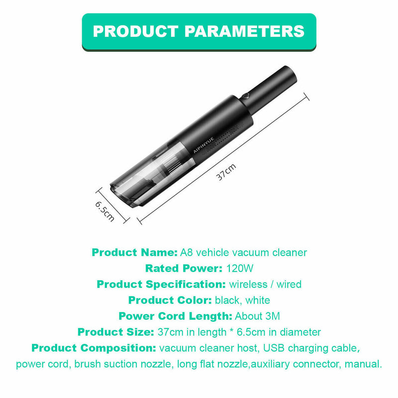 Danoz Direct - Wireless Charge 6000Pa Suction Powerful Portable Car Vacuum Cleaner Home Duster(White)