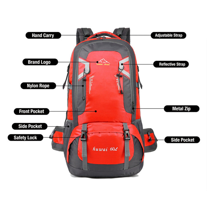 Danoz Camping - 60L Waterproof Outdoor Hiking Backpack Camping Outdoor Trekking Bag(Red)