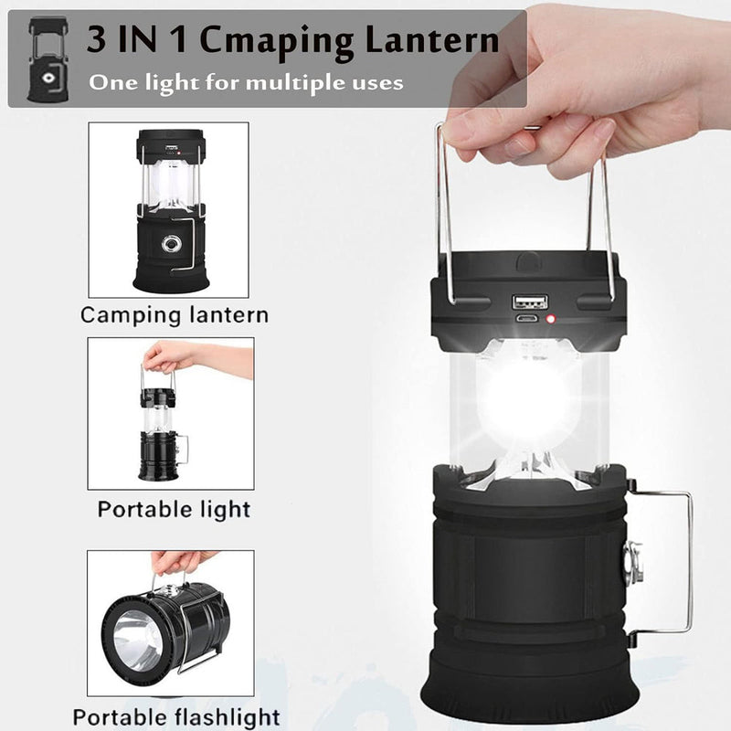 Danoz Camping⛺ LED Camping Lamp Solar Powered Rechargeable USB Torch Waterproof Emergency Light Lantern