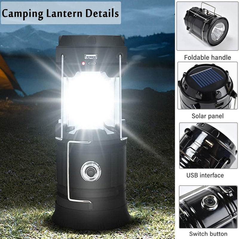 Danoz Camping⛺ LED Camping Lamp Solar Powered Rechargeable USB Torch Waterproof Emergency Light Lantern