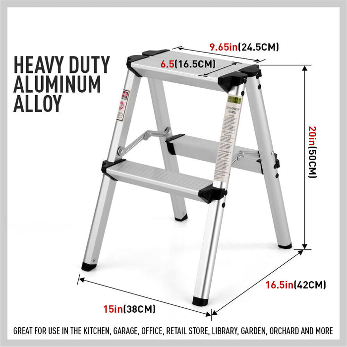Convenience and safety with Danoz Direct 2-Step Portable Folding Ladder! Lightweight aluminum frame, anti-slip make it secure to use