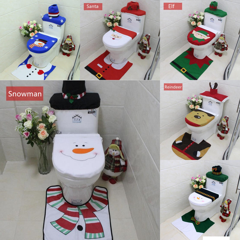 Danoz Xmas🎅 4pcs Christmas Toilet Seat Cover Rug Bathroom Set Santa Snowman Xmas Home Décor, Snowman A