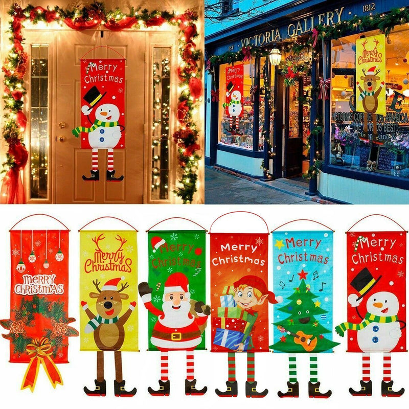 Danoz Xmas🎅 Christmas Hanging Banner Flag Door Window Décor Santa Reindeer Snowman Ornaments, Set of 6
