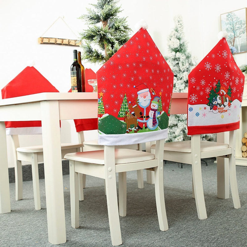 Danoz Xmas🎅 10x Christmas Chair Covers Dinner Table Santa Hat Snowman Home Décor Ornaments, Snowman (10 Chair Covers)