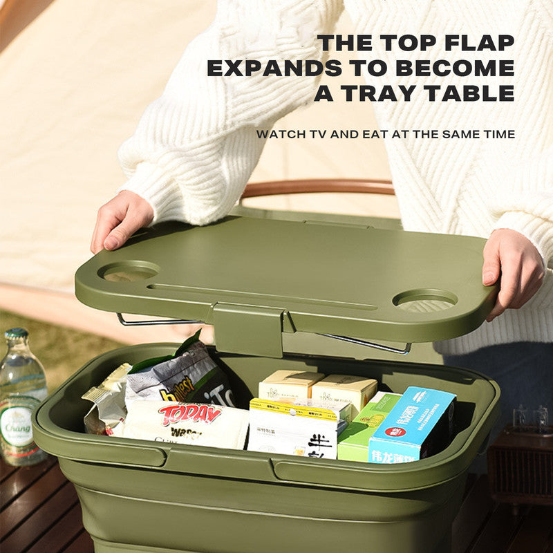 Danoz Direct - 2IN1 Portable Folding Picnic Basket Tour Storage Baskets Outdoor Basket With Lid