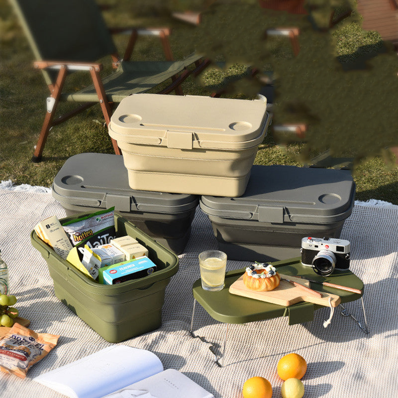 Danoz Direct - 2IN1 Portable Folding Picnic Basket Tour Storage Baskets Outdoor Basket With Lid