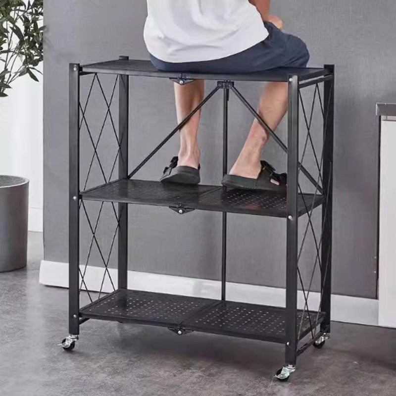 Danoz Kitchen - 3-Tier Black Foldable Kitchen Storage Rack No-Drill Microwave Oven Shelf Stand
