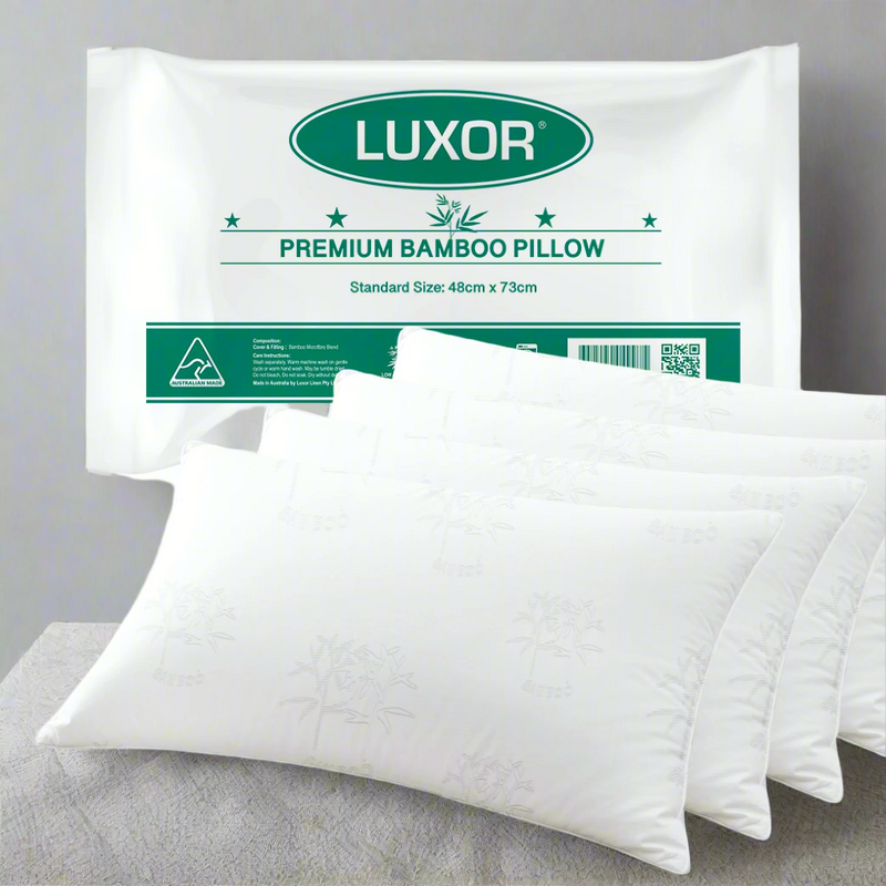 Danoz Bedding - Four Pack, Luxor Pillows - Australian Made Bamboo Cooling Pillow Standard Size 48x73CM, Incl. Delivery