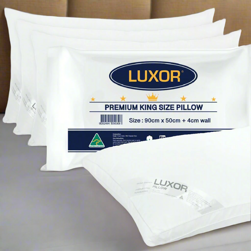Danoz Bedding - Luxor Australian Made Hotel King Size Pillow with 4cm Wall 4️⃣ Four Pack - Incl. Delivery