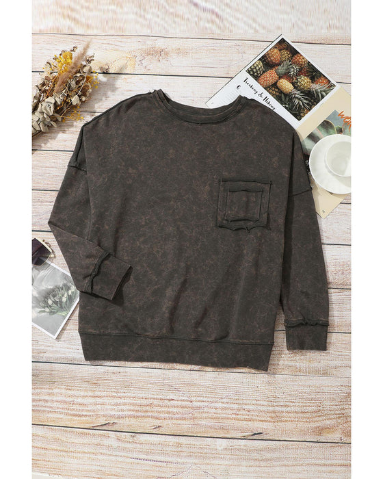 Azura Exchange Acid Wash Drop Shoulder Long Sleeve Sweatshirt with Pockets - L