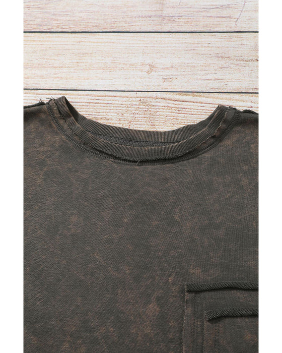 Azura Exchange Acid Wash Drop Shoulder Long Sleeve Sweatshirt with Pockets - M