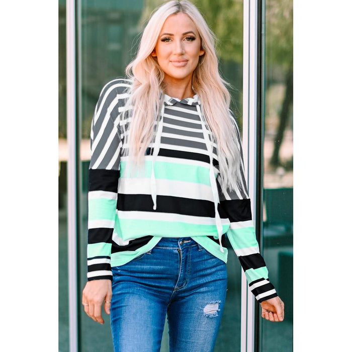 Azura Exchange Striped Drawstring Long Sleeve Hoodie - L