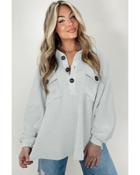 Azura Exchange Oversized Button Collared Sweatshirt - M