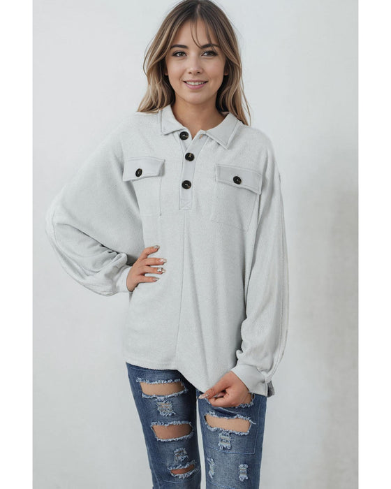 Azura Exchange Oversized Button Collared Sweatshirt - XL