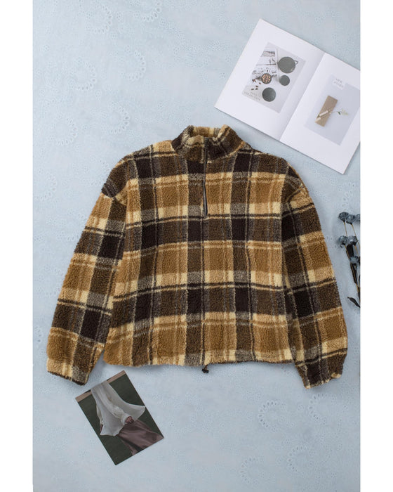 Azura Exchange Plaid Pattern Fleece Sweatshirt with Zip Collar - 2XL