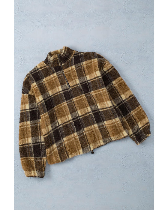 Azura Exchange Plaid Pattern Fleece Sweatshirt with Zip Collar - L