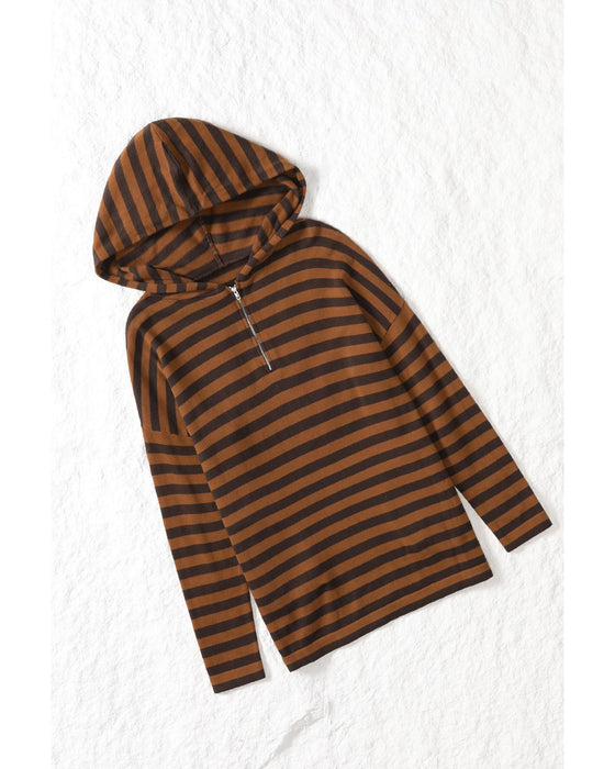 Azura Exchange Striped Knit Quarter Zip Hoodie - L