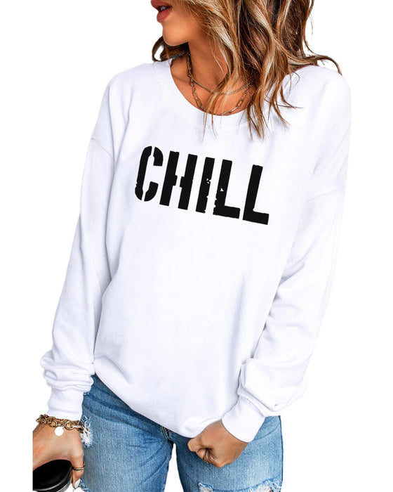 Azura Exchange CHILL Letters Pattern Sweatshirt with Contrast Trim - 2XL