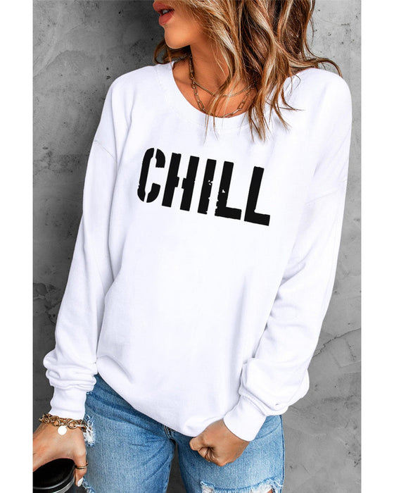 Azura Exchange CHILL Letters Pattern Sweatshirt with Contrast Trim - L