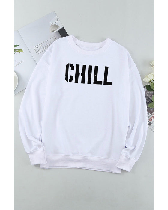 Azura Exchange CHILL Letters Pattern Sweatshirt with Contrast Trim - L