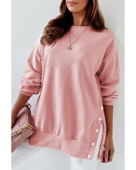 Azura Exchange Slit Buttons Crew Neck Sweatshirt - L