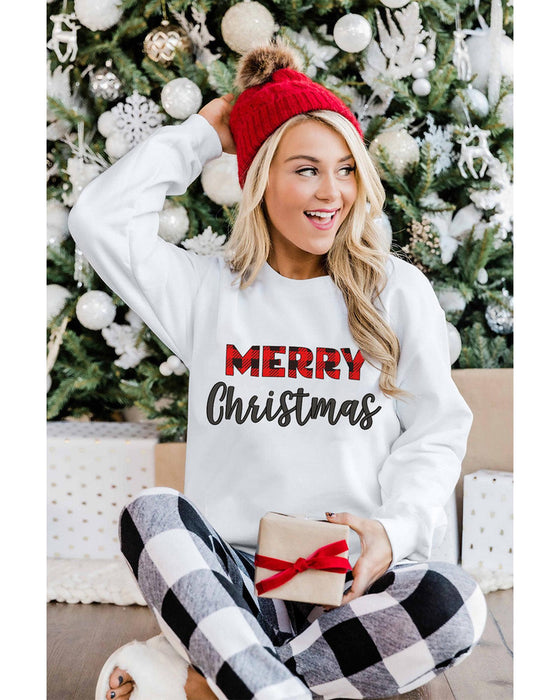 Azura Exchange MERRY Christmas Plaid Print Pullover Sweatshirt - L