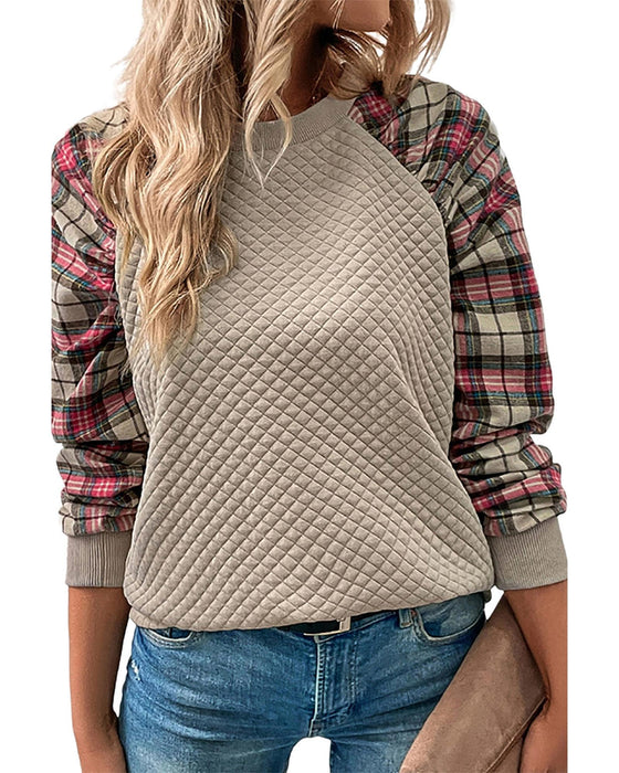 Azura Exchange Plaid Raglan Sleeve Sweatshirt - S