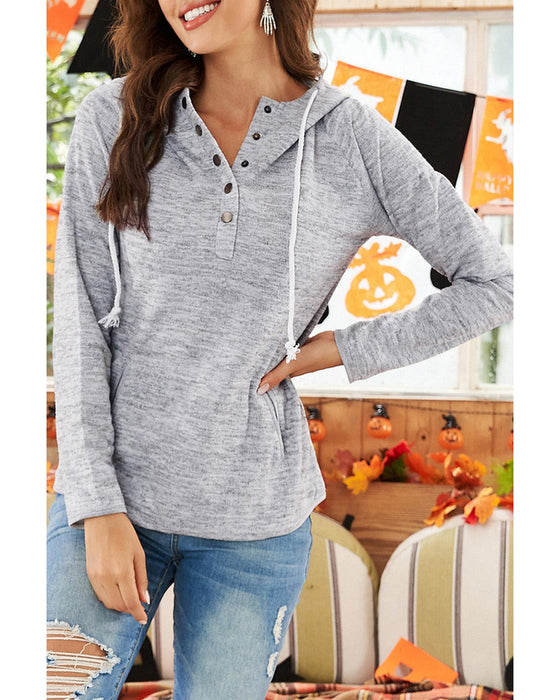 Azura Exchange Buttoned Casual Hoodie with Pocket Design - S