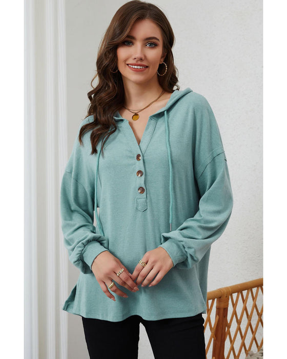 Azura Exchange High and Low Hem Hoodie with Buttoned Detail - S