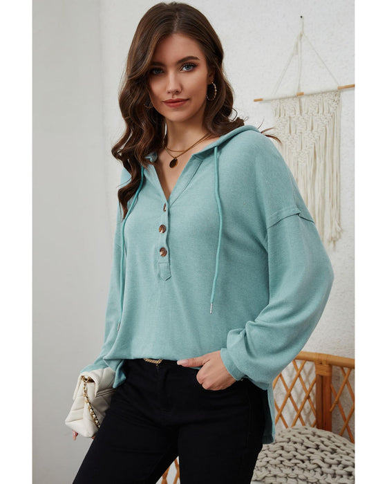 Azura Exchange High and Low Hem Hoodie with Buttoned Detail - XL
