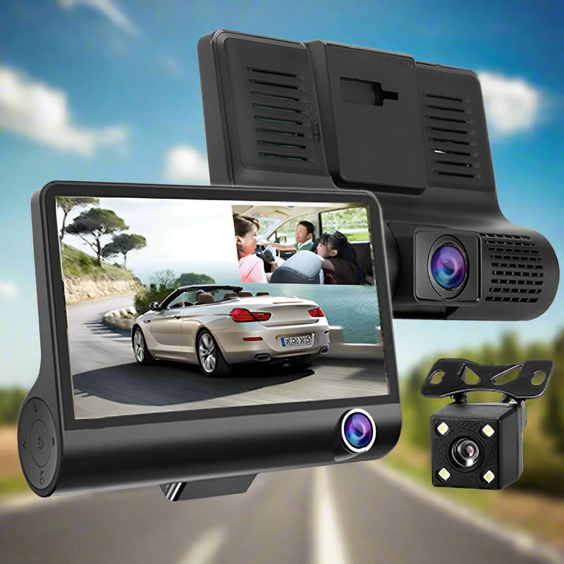 Danoz Direct - Full Hd 1080p 3-channel Car DVR with 4 Ips Screen 5mp Camera and 170 Degree Wide Angle