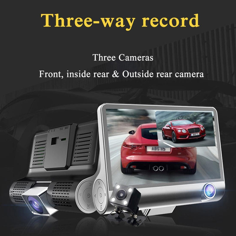 Danoz Direct - Full Hd 1080p 3-channel Car DVR with 4 Ips Screen 5mp Camera and 170 Degree Wide Angle