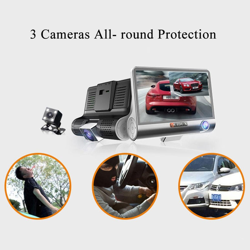 Danoz Direct - Full Hd 1080p 3-channel Car DVR with 4 Ips Screen 5mp Camera and 170 Degree Wide Angle