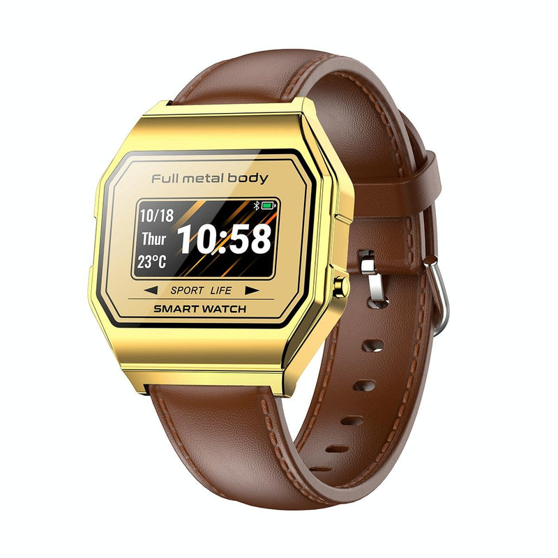 Danoz Smart - Leather Band Smartwatch With Waterproof Colour Screen - Gold