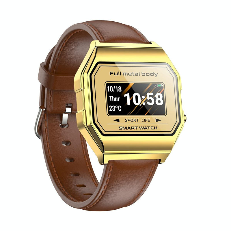 Danoz Smart - Leather Band Smartwatch With Waterproof Colour Screen - Gold