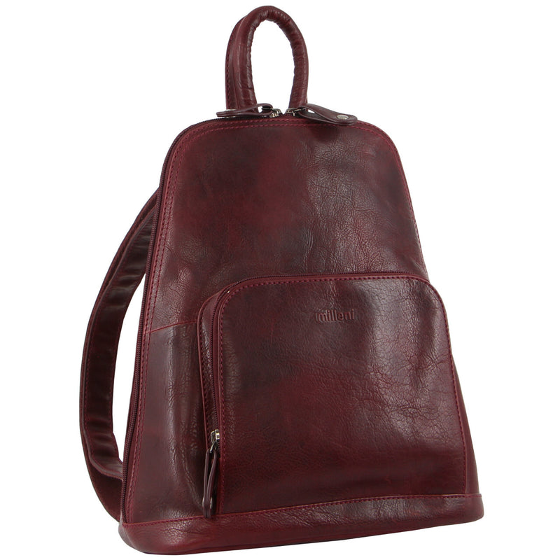 Danoz Direct - Milleni Womens Twin Zip Backpack Nappa Italian Leather Bag Travel - Cherry