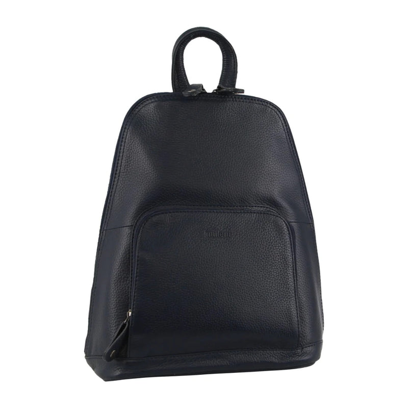 Danoz Direct - Milleni Womens Twin Zip Backpack Nappa Italian Leather Travel Bag - Navy