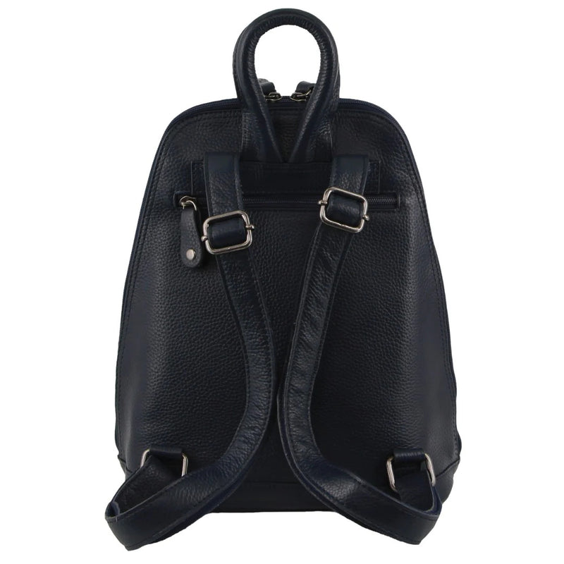Danoz Direct - Milleni Womens Twin Zip Backpack Nappa Italian Leather Travel Bag - Navy