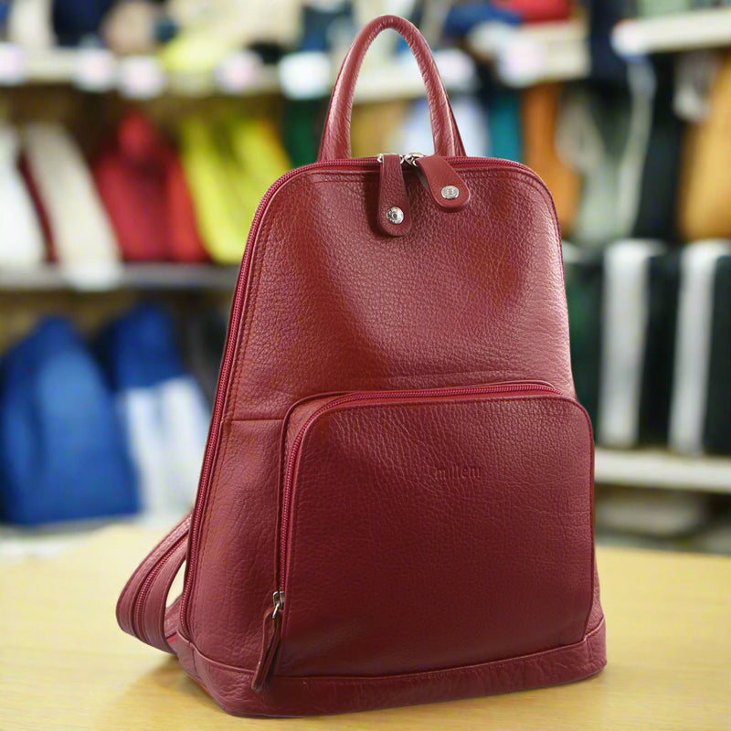 Danoz Direct - Milleni Womens Twin Zip Backpack Nappa Italian Leather Bag Travel - Red
