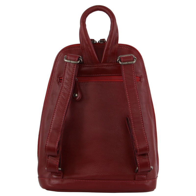 Danoz Direct - Milleni Womens Twin Zip Backpack Nappa Italian Leather Bag Travel - Red