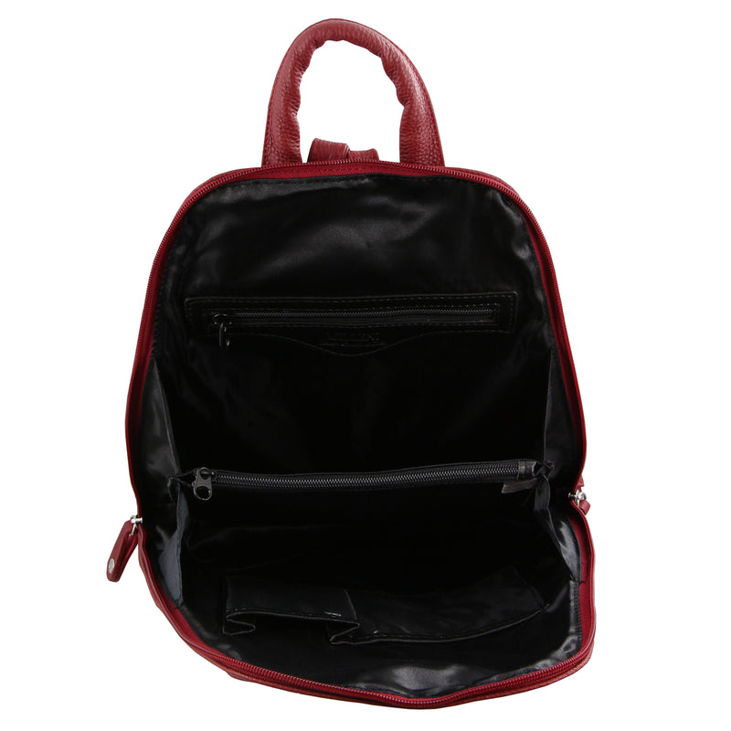 Danoz Direct - Milleni Womens Twin Zip Backpack Nappa Italian Leather Bag Travel - Red